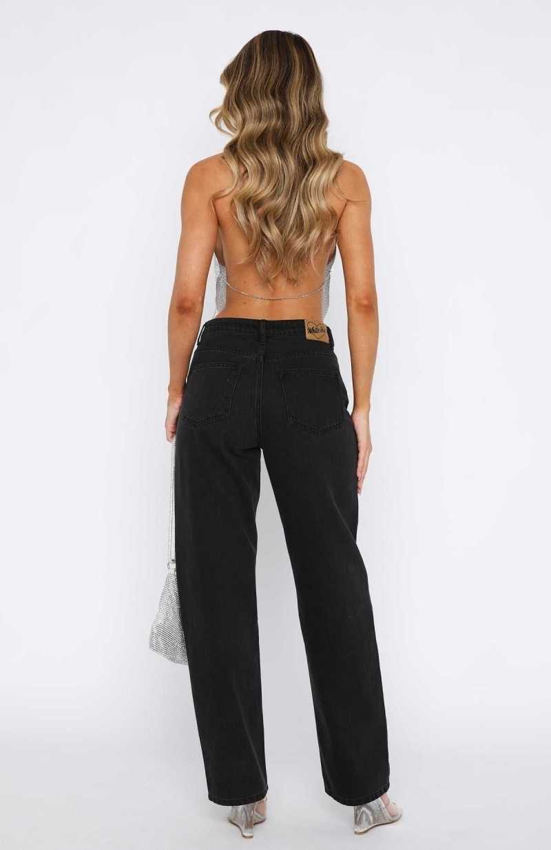White Fox With You Low Rise Wide Leg Jeans Vintage Black | QJRSXC-107
