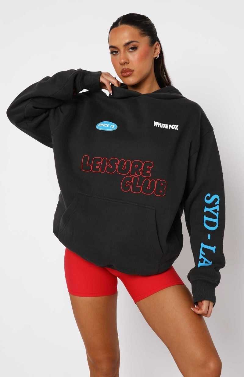 White Fox Work It All Out Oversized Hoodie Charcoal | WVNXLP-896