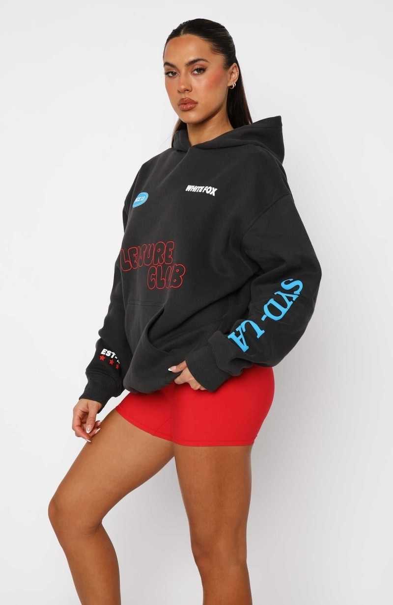 White Fox Work It All Out Oversized Hoodie Charcoal | WVNXLP-896