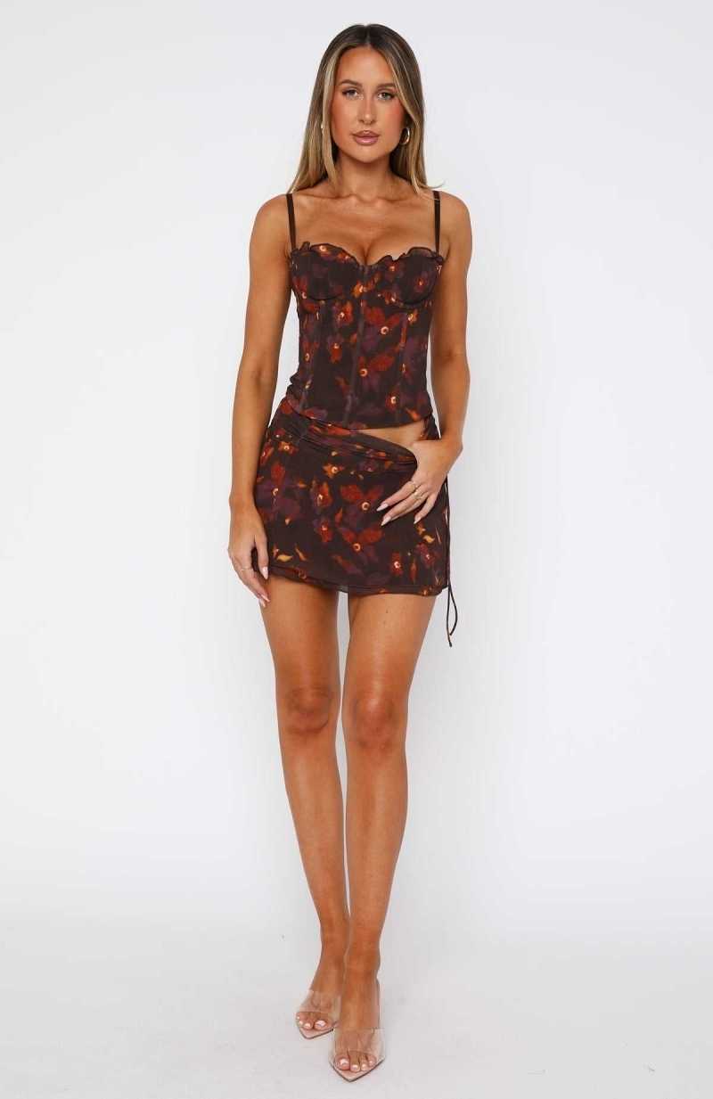 White Fox Work On Me Mini Skirt Ochre Blossom | ZVYQND-963