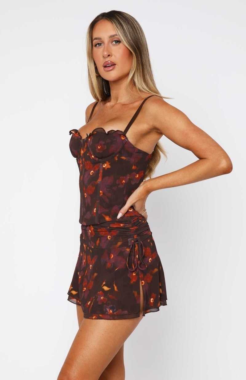 White Fox Work On Me Mini Skirt Ochre Blossom | UQTXRN-502
