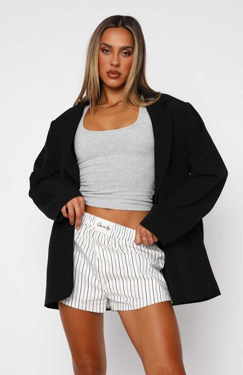 White Fox Work With It Striped Shorts White | QGLAEI-715