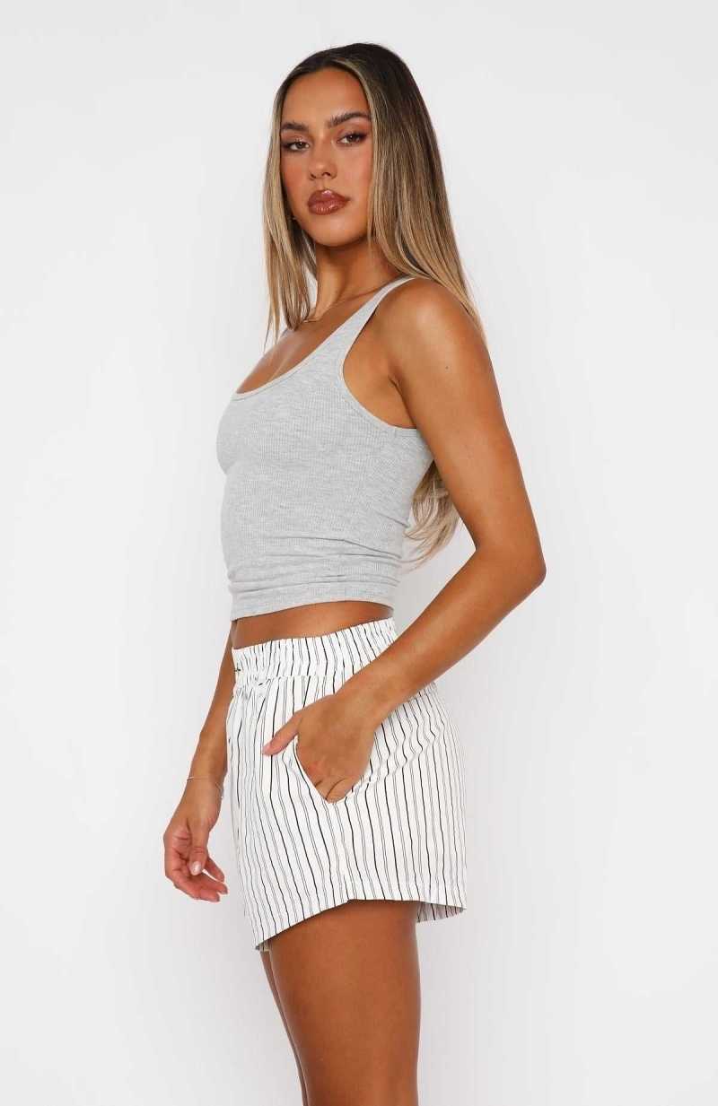White Fox Work With It Striped Shorts White | QGLAEI-715