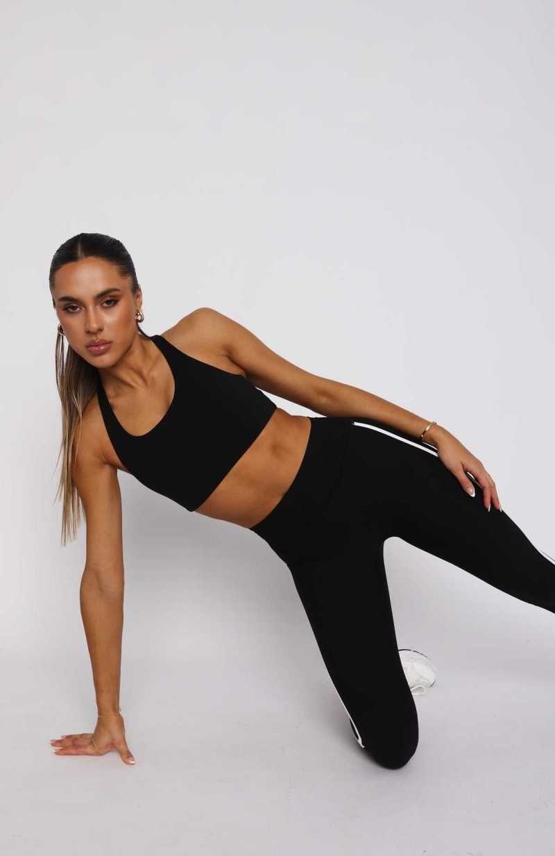 White Fox Worn Out High Support Sports Bra Black | UHRAOQ-673