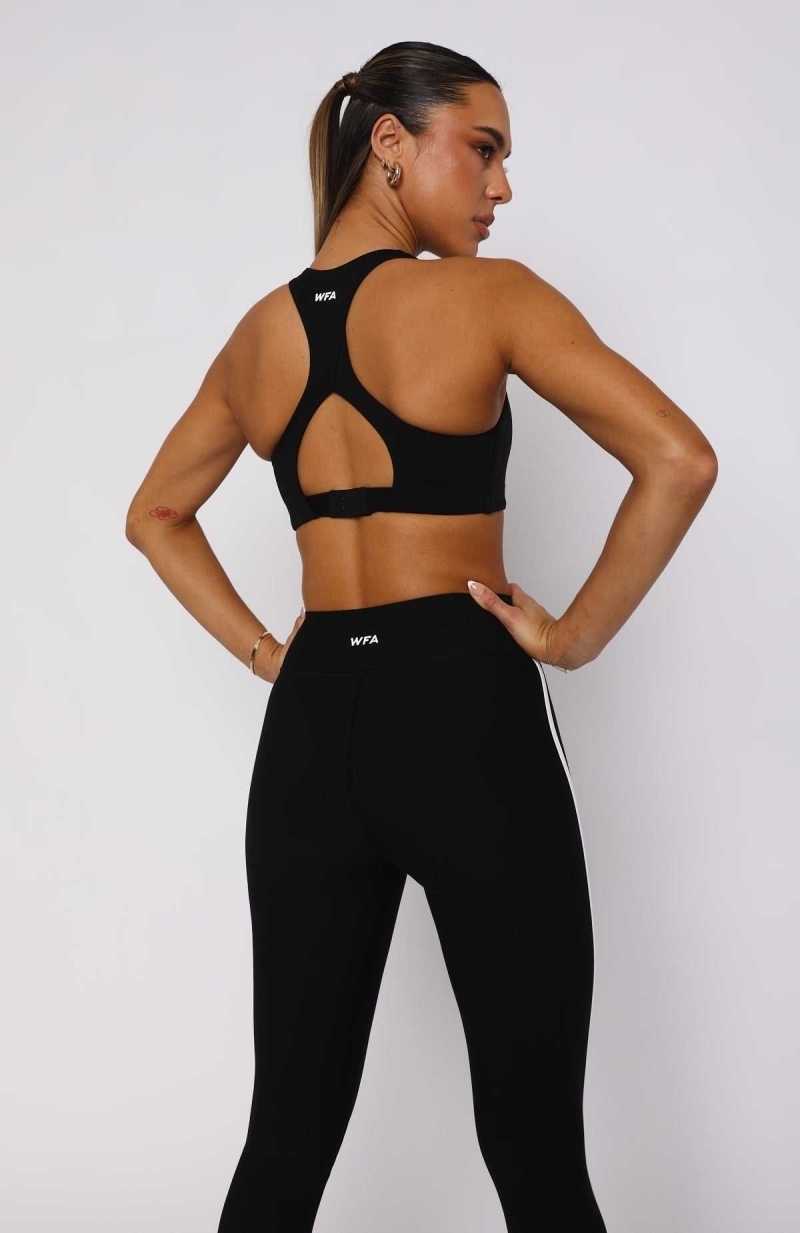 White Fox Worn Out High Support Sports Bra Black | UHRAOQ-673