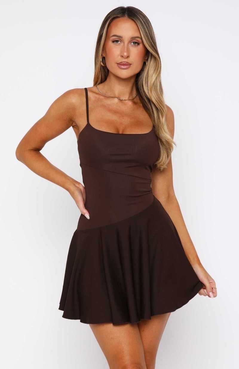 White Fox Wrapped Around You Mini Dress Chocolate | KNLPME-320