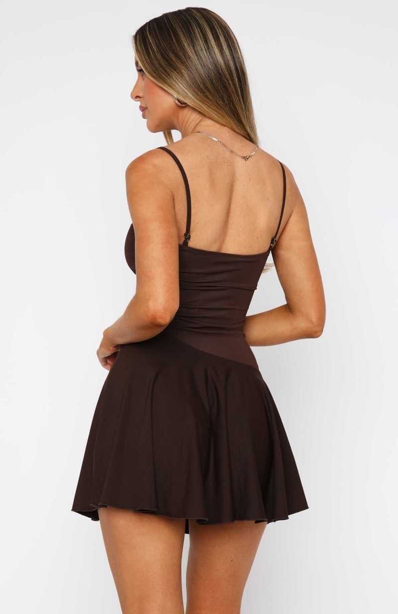 White Fox Wrapped Around You Mini Dress Chocolate | KNLPME-320