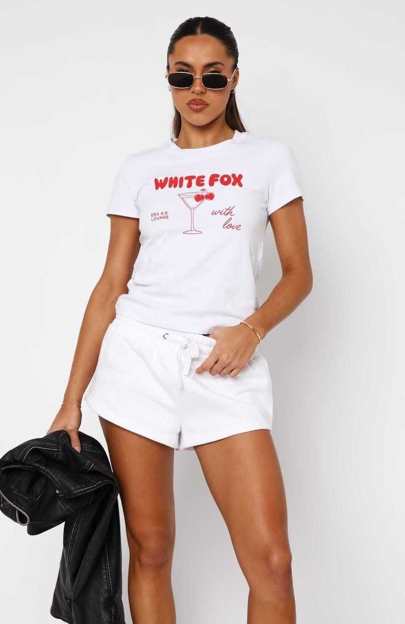 White Fox You Left Me Shorts White | YLRJIS-832