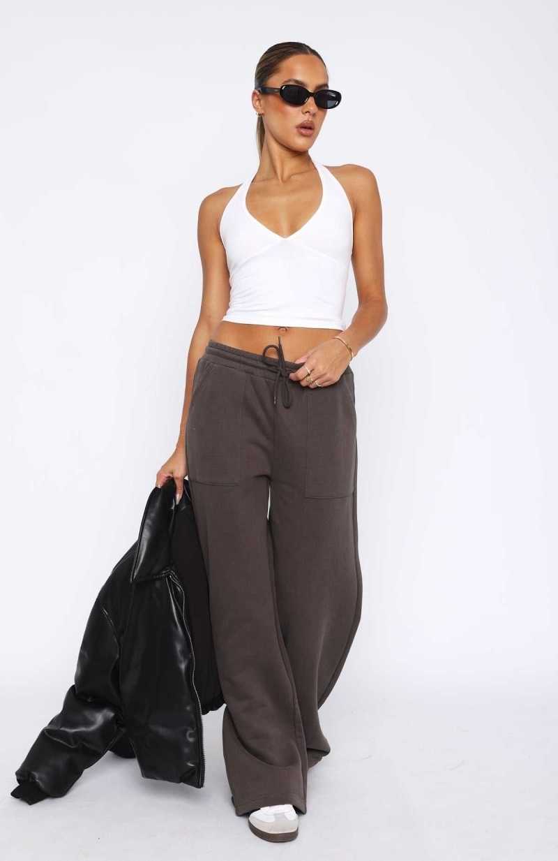 White Fox You'd Love It Here Wide Leg Sweatpants Charcoal | VIQJZH-659