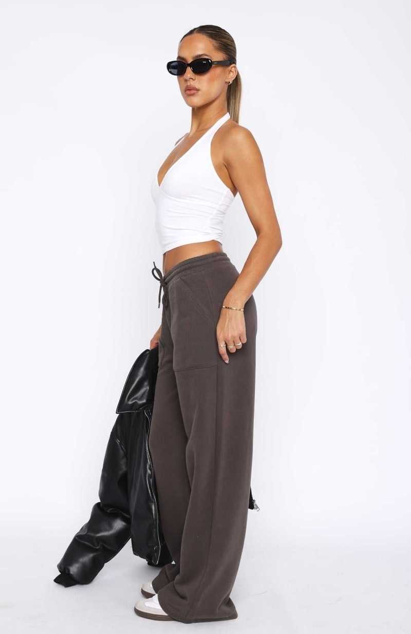 White Fox You'd Love It Here Wide Leg Sweatpants Charcoal | VIQJZH-659