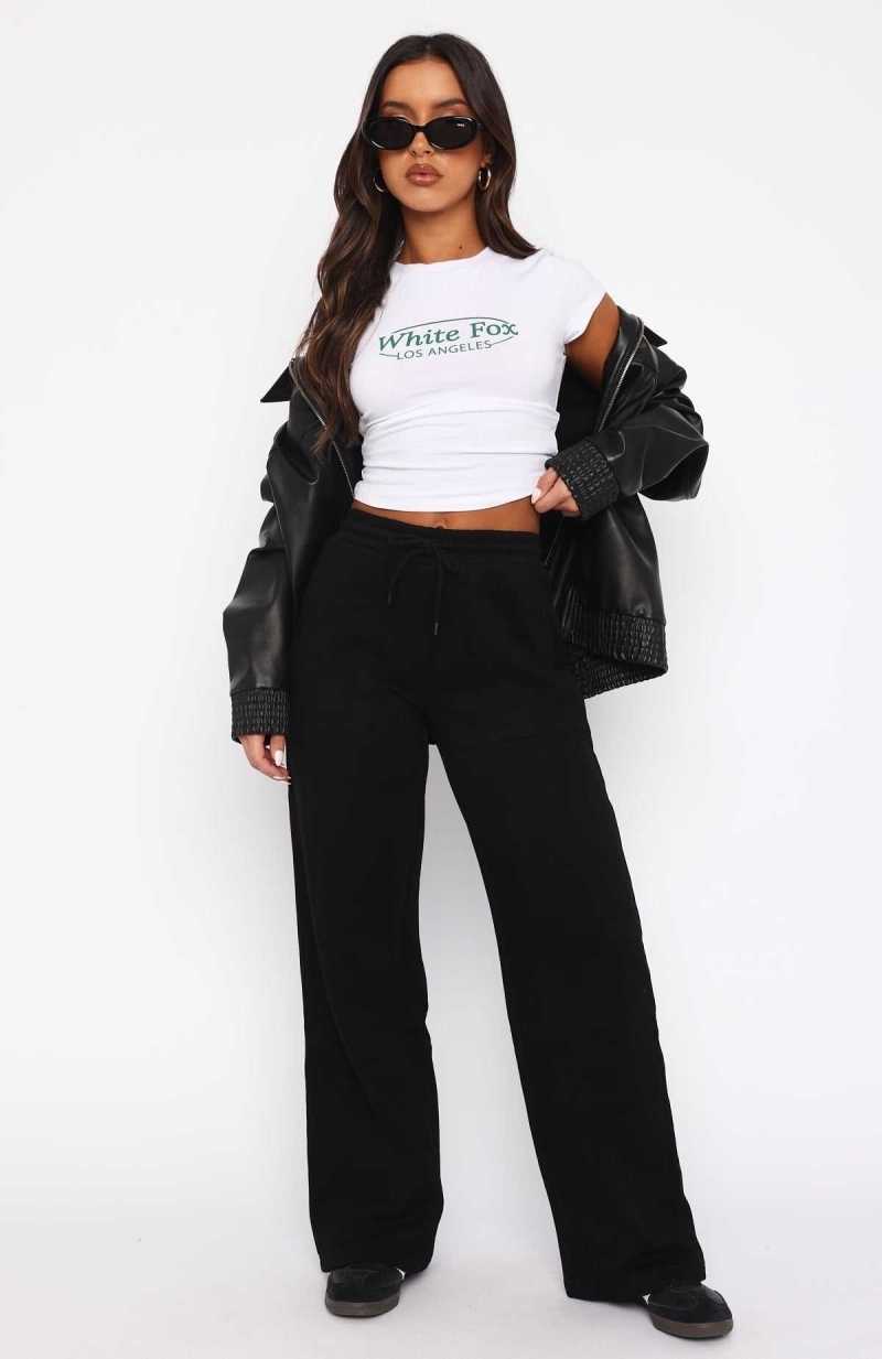 White Fox You'd Love It Here Wide Leg Sweatpants Black | TBWIKD-054