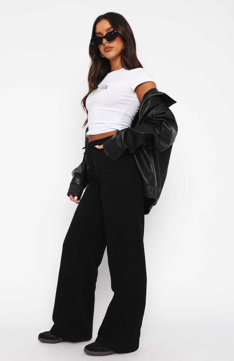 White Fox You'd Love It Here Wide Leg Sweatpants Black | TBWIKD-054