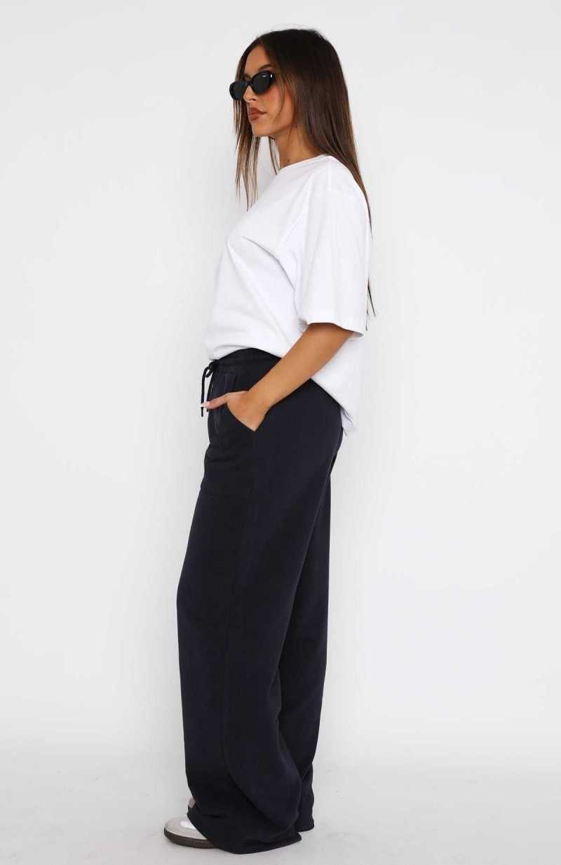 White Fox You'd Love It Here Wide Leg Sweatpants Navy | VPGWBA-928