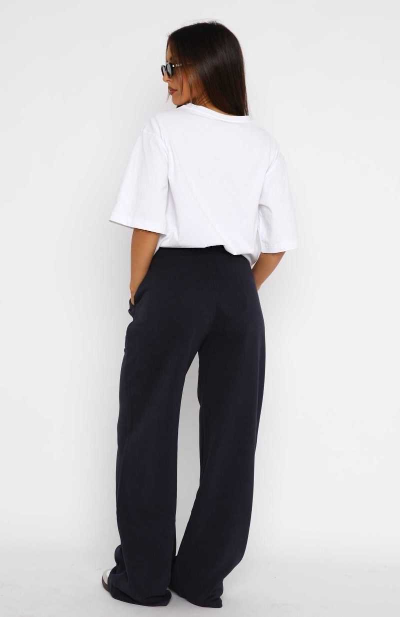 White Fox You'd Love It Here Wide Leg Sweatpants Navy | VPGWBA-928