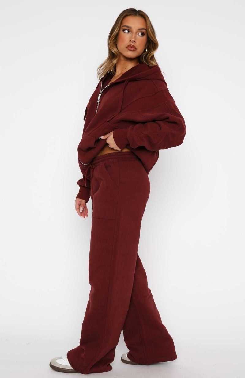 White Fox You'd Love It Here Wide Leg Sweatpants Merlot | LBSZWA-072