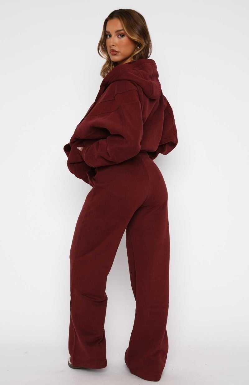 White Fox You'd Love It Here Wide Leg Sweatpants Merlot | LBSZWA-072
