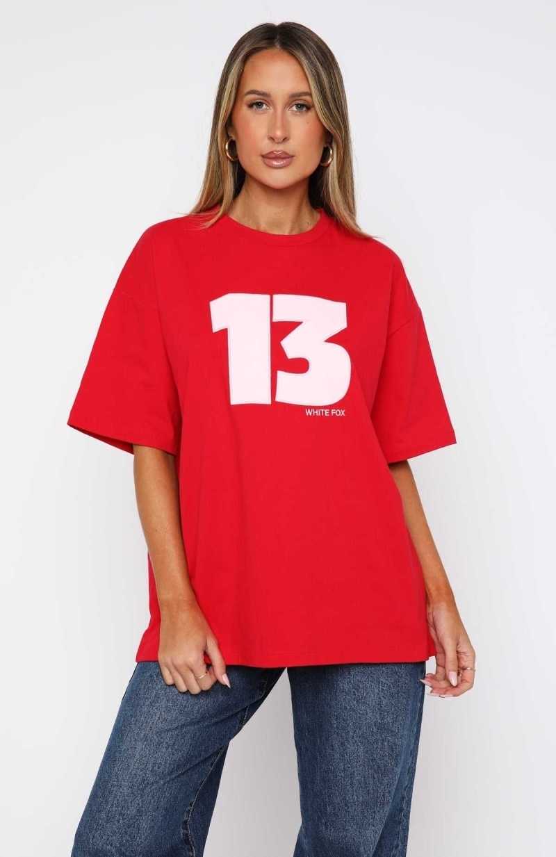 White Fox Your Lucky Day Oversized Tee Red | AYKBCE-875