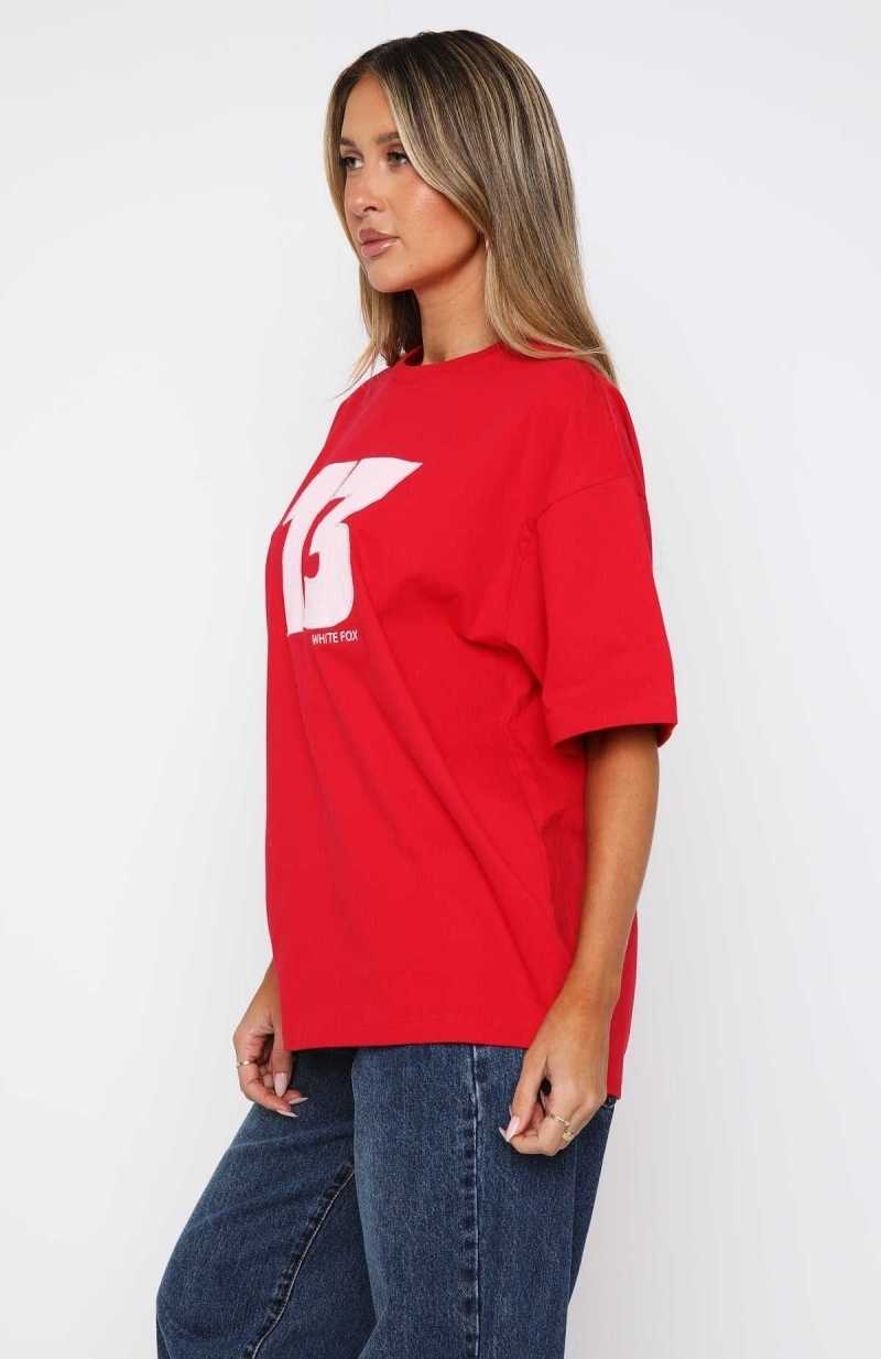 White Fox Your Lucky Day Oversized Tee Red | AYKBCE-875