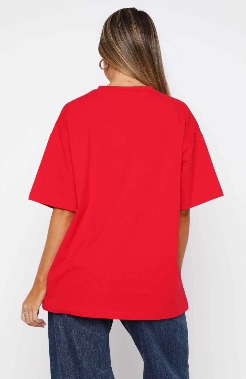 White Fox Your Lucky Day Oversized Tee Red | AYKBCE-875