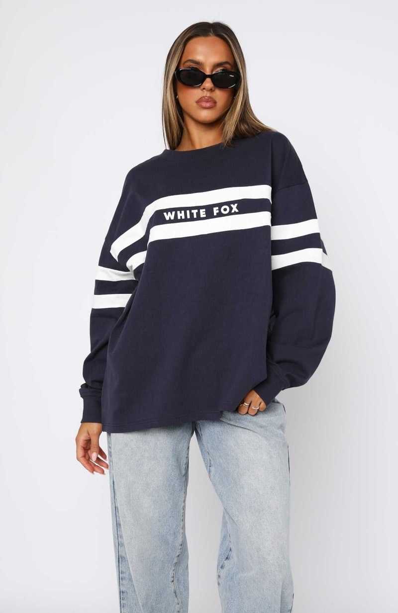White Fox You're My Inspiration Long Sleeve Tee Navy | HXSVIB-873