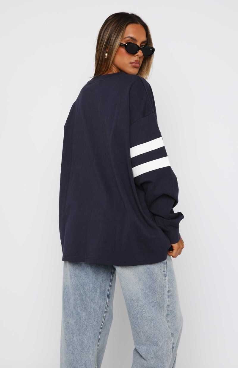 White Fox You're My Inspiration Long Sleeve Tee Navy | HXSVIB-873