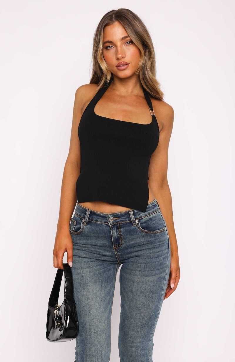 White Fox You're On Your Own Halter Top Black | FZVYUQ-167