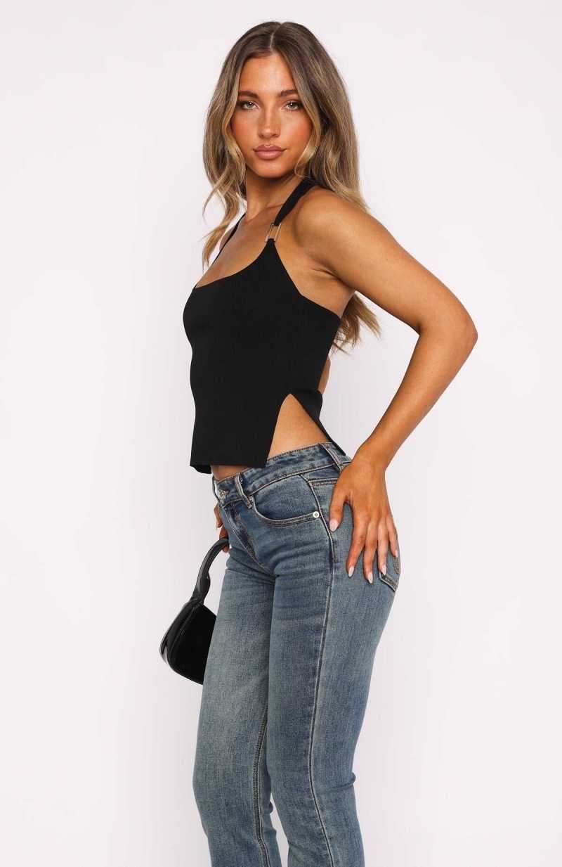 White Fox You're On Your Own Halter Top Black | FZVYUQ-167