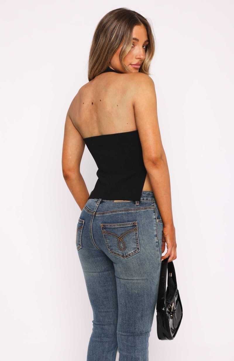 White Fox You're On Your Own Halter Top Black | FZVYUQ-167