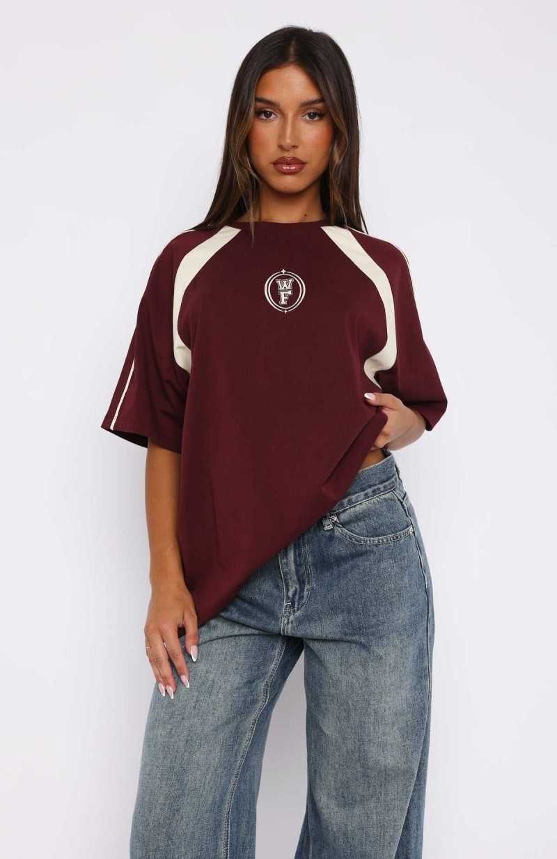 White Fox You're Out Of Luck Oversized Tee Maroon | VTWIZA-479