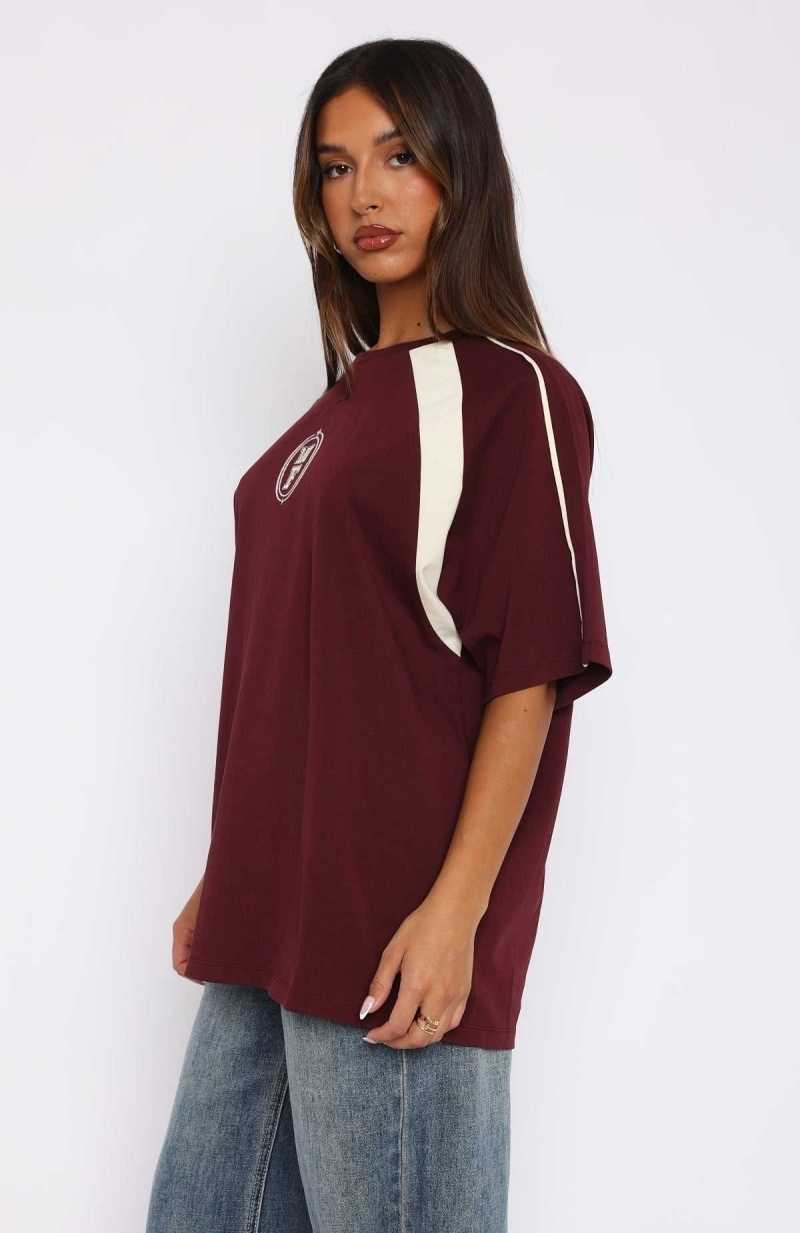 White Fox You're Out Of Luck Oversized Tee Maroon | VTWIZA-479