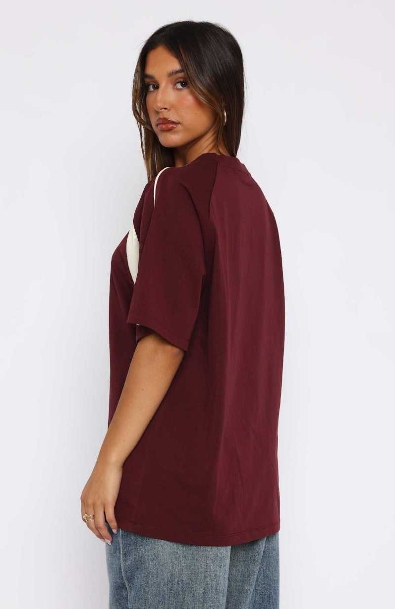 White Fox You're Out Of Luck Oversized Tee Maroon | VTWIZA-479