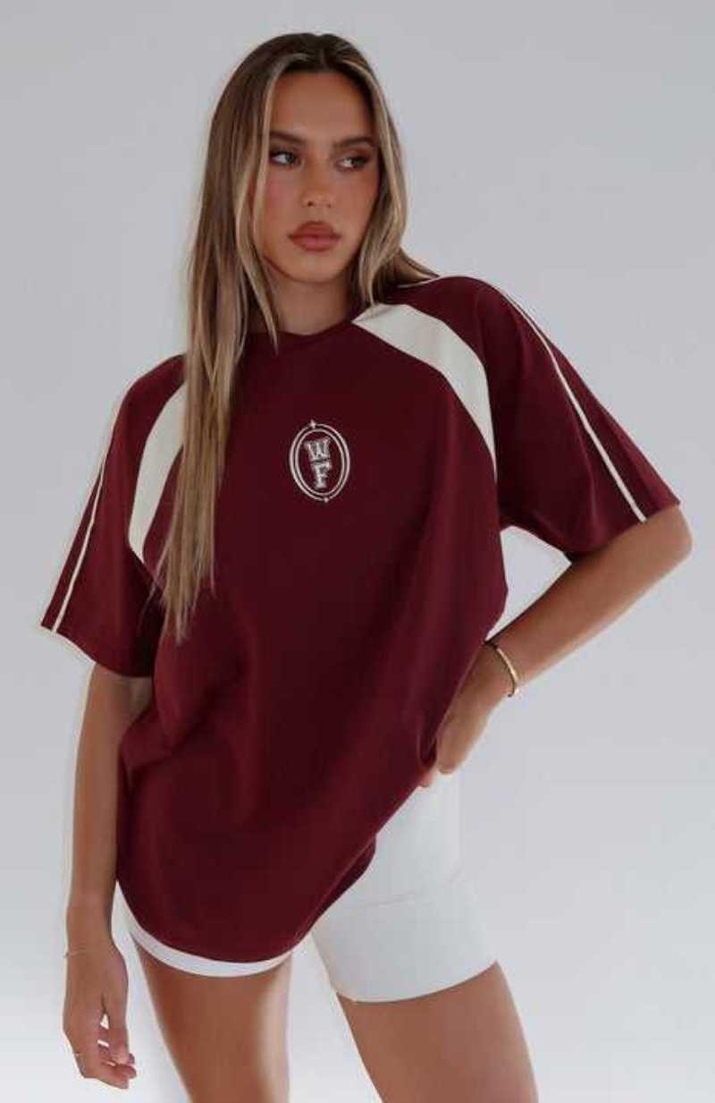 White Fox You're Out Of Luck Oversized Tee Maroon | VTWIZA-479