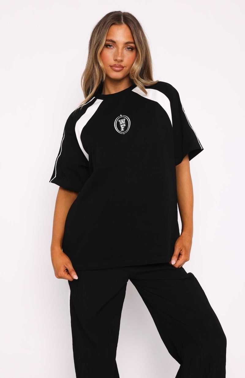 White Fox You're Out Of Luck Oversized Tee Black | FSJPVW-649